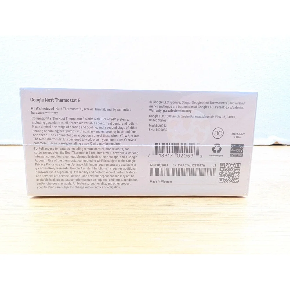 Google Nest Thermostat E Smart Wi-Fi Programmable White T4000ES New Sealed